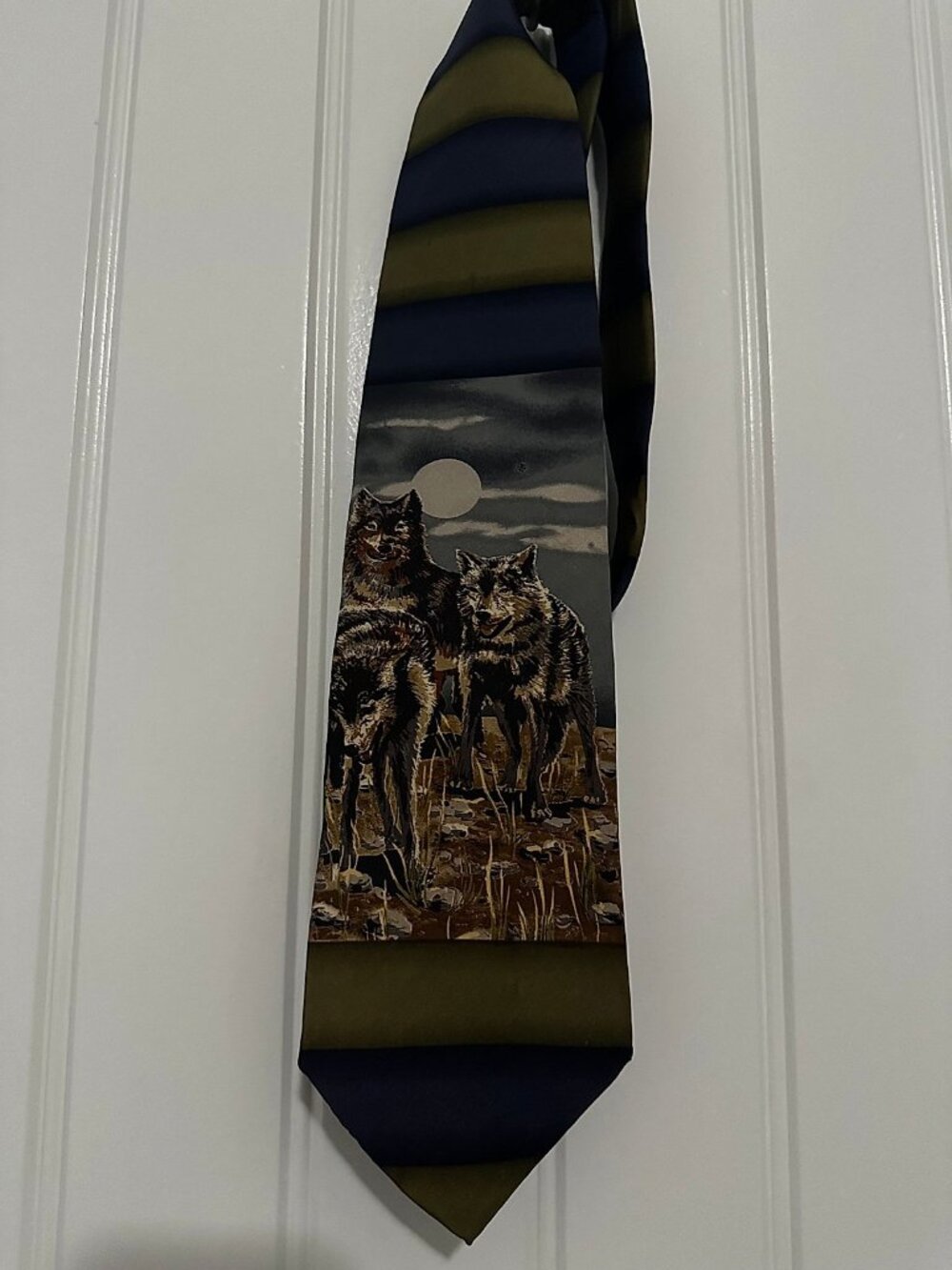 Endangered Species Mens Tie, Save the Wolves Wolf Pack Full Moon Print, One Size